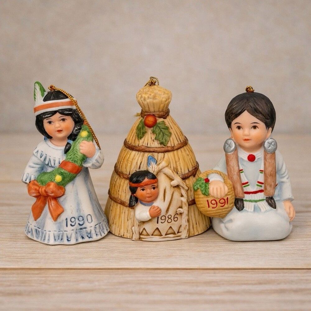 Vintage Gregory Perillo Sagebrush Kids Bell Ornaments Set 3 Southwestern